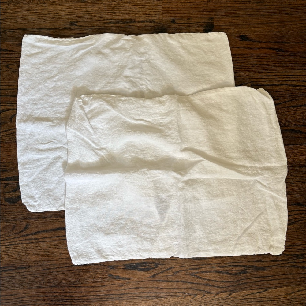 Garnet Hill 100% Linen White Standard Pillow Sham Pillowcases - EUC Sold as Pair